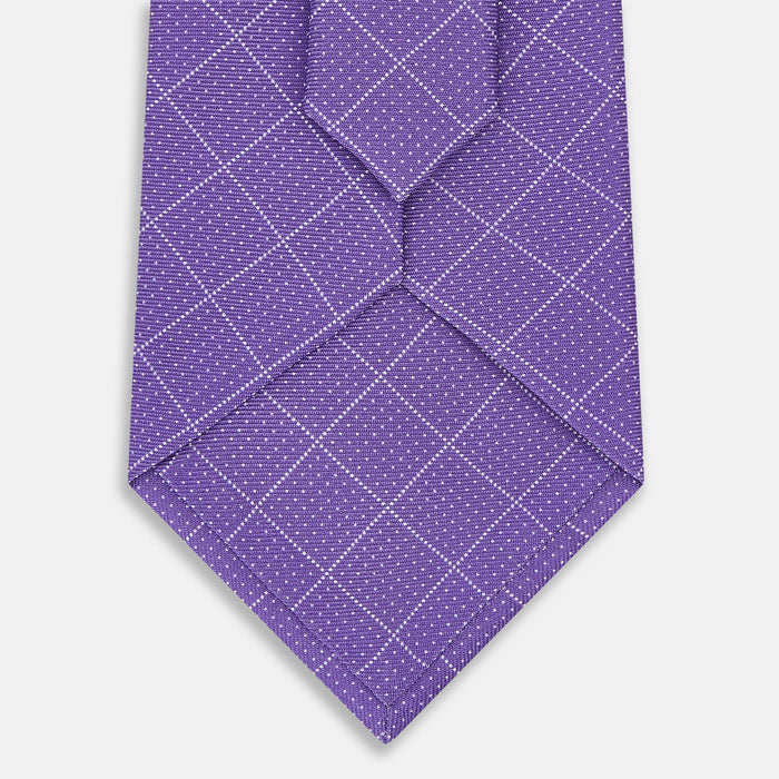 Purple Dotted Check Pattern Printed Silk Tie Image 2