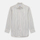 The Green Multi Stripe Regular Fit Shirt by Turnbull & Asser features a T&A collar, 3 button cuffs, and thin blue, green, yellow, and red stripes on white—adding a lively touch to any wardrobe.