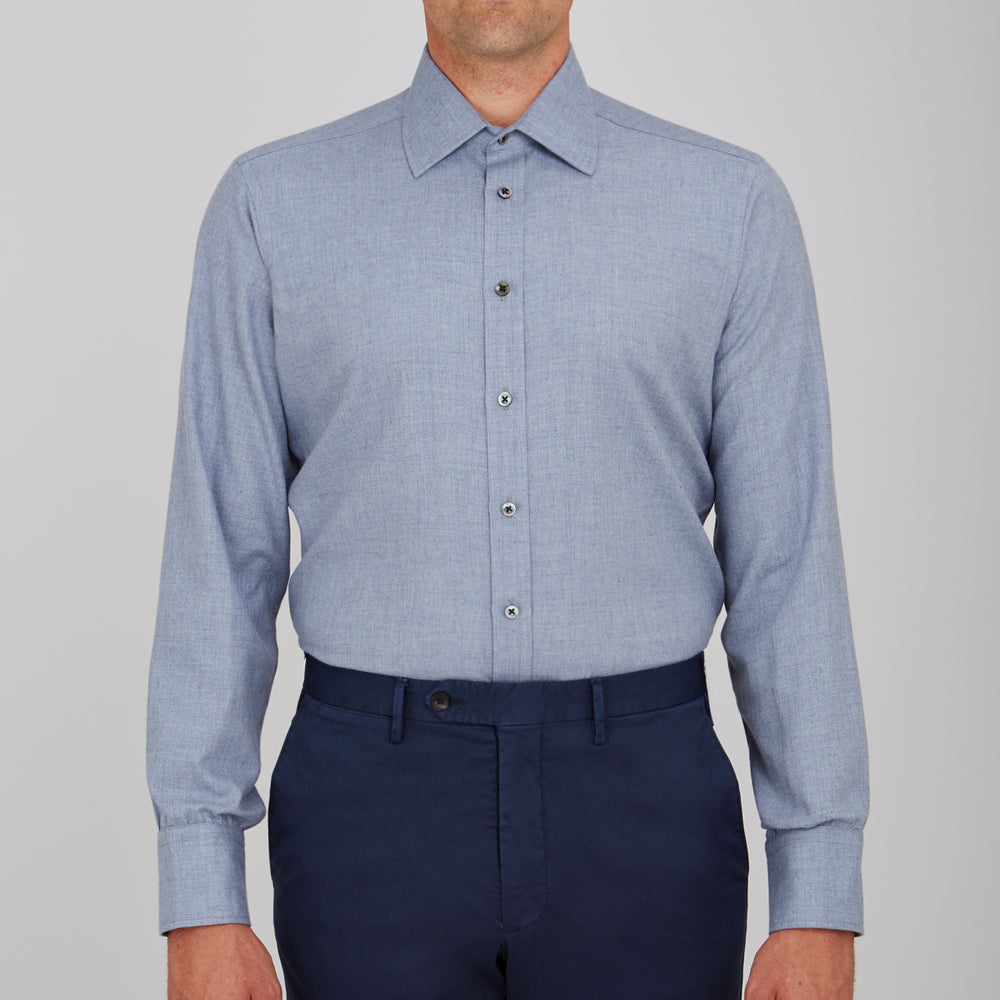 Grey Cashmere Blend Classic Shirt with T & A Collar