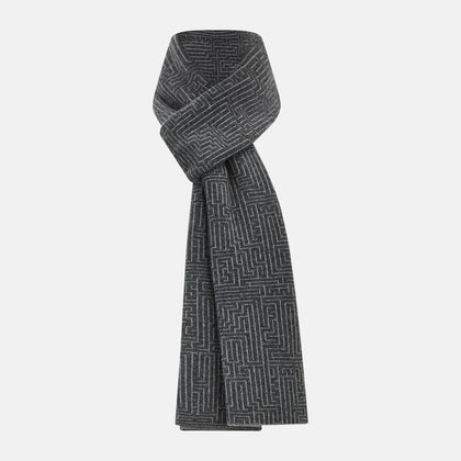 Grey Fretwork Cashmere Knitted Scarf