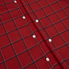 View 7 of product The Turnbull & Asser Dark Red Grid Check Windsor Shirt is a long-sleeved, button-up shirt with a dark red base and black and white grid pattern, displayed flat on a white background.