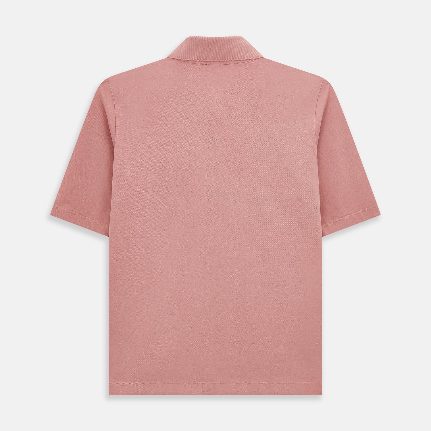View 3 of product The Turnbull & Asser Red Polo Shirt is a men's cotton polo with short sleeves, a collar, a three-button neckline, and a buttoned chest pocket. The shirt is shown laid flat on a white background.