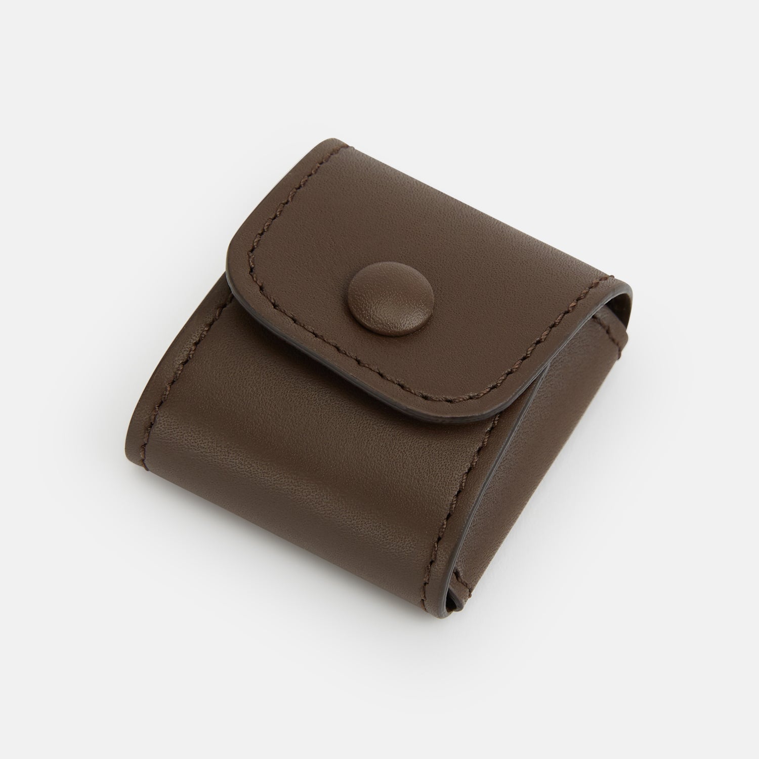 View 3 of product Turnbull & Asser’s Dark Chocolate Leather Cufflinks feature square Italian leather with stitched edges and braided links, perfect for men’s accessories, shown here on a white background.