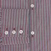 View 4 of product The Turnbull & Asser Wine Ticking Stripe Westminster Shirt features red, blue, and white vertical pinstripes on white and is shown laid flat on a white surface.
