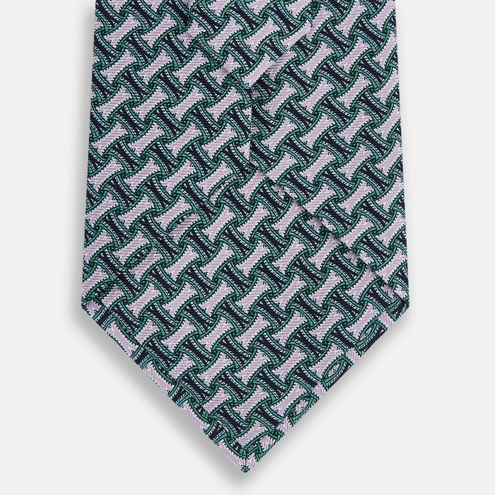 Lilac and Kelly Weave-Patterned Printed Silk Tie Image 2