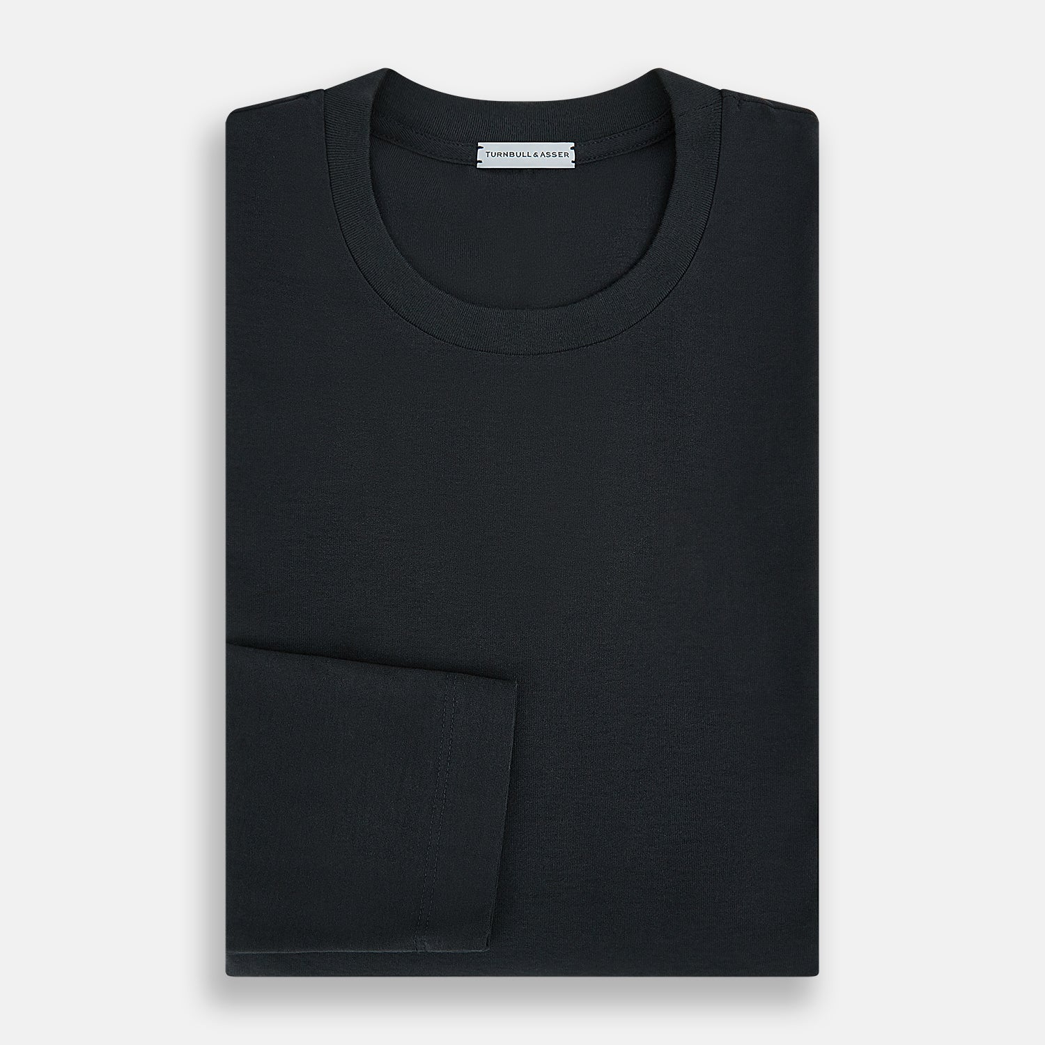View 5 of product The Turnbull & Asser Charcoal Long-Sleeve T-shirt, featuring a classic crew neck, is displayed flat on a white background, showcasing its versatile style for men's fashion.