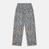 View 5 of product The Turnbull & Asser Pale Blue Baroque Silk-blend Hyde Pyjama Set features a long-sleeve button-up shirt and pants in a blue and beige paisley pattern, shown flat on a white background.