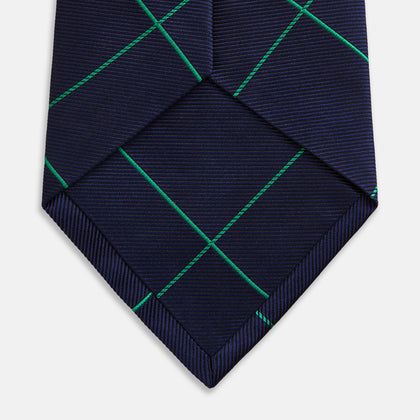 Green and Navy Window Pane Silk Tie Image 3