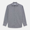 View 1 of product The Turnbull & Asser Navy Houndstooth Wool Tailored Fit Shelton Shirt features a classic collar, buttoned cuffs, and a refined tailored fit, shown laid flat on a white background.