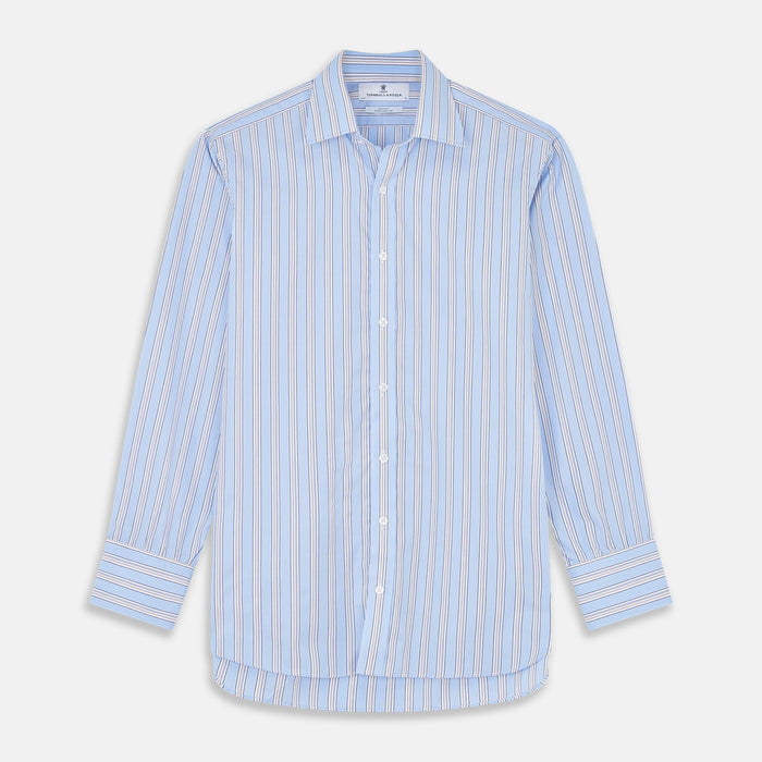 Pale Blue Multi-stripe Cotton Fabric Image 1