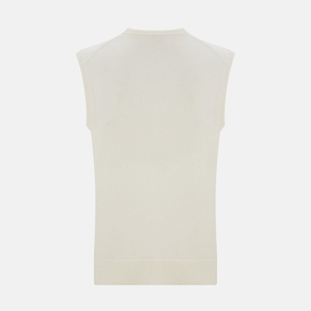 The Turnbull & Asser Ivory Cashmere V-neck Vest is a sleeveless, sophisticated knit pullover shown against a plain white background.