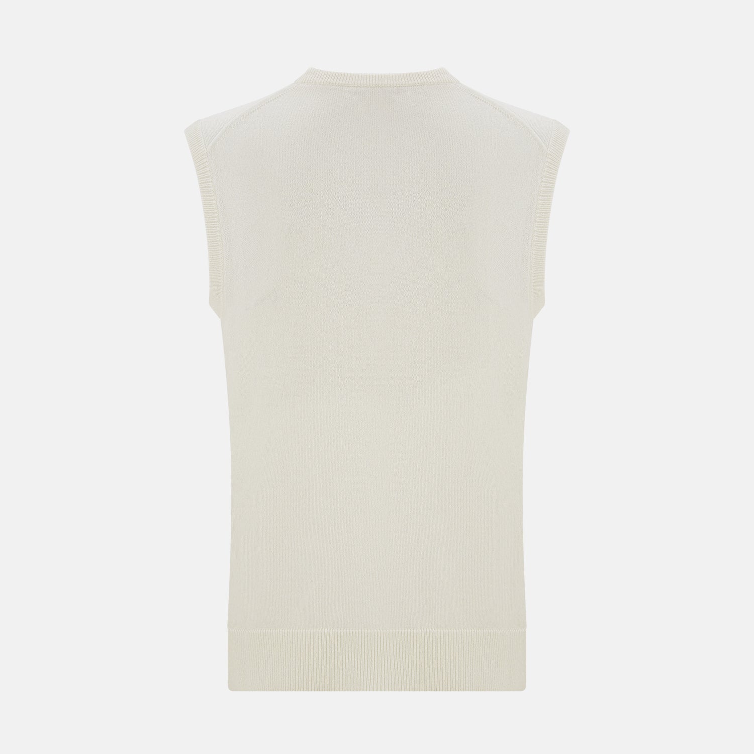 View 3 of product The Turnbull & Asser Ivory Cashmere V-neck Vest is a sleeveless, sophisticated knit pullover shown against a plain white background.