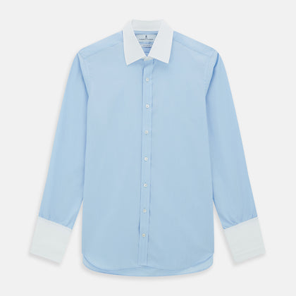Light Blue End-on-End Shirt with Contrast T&A Collar and Double Cuffs