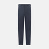 View 1 of product The Navy Striped Edmund trousers by Turnbull & Asser have a relaxed, straight-leg fit with front pleats, belt loops, and a single button waist closure, shown against a plain white background.