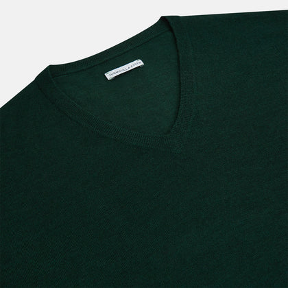 Petrol Green Merino V-Neck Jumper Image 1
