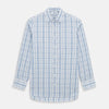 View 1 of product The Turnbull & Asser Blue Plaid Check Mayfair Shirt is a long-sleeve, button-down shirt with a T&A collar and blue and white plaid pattern, shown on a white background.