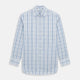 The Turnbull & Asser Blue Plaid Check Mayfair Shirt is a long-sleeve, button-down shirt with a T&A collar and blue and white plaid pattern, shown on a white background.