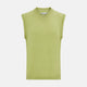 The Turnbull & Asser Melon Green Fine Merino V-Neck Vest, sleeveless with ribbed edges, is shown on a white background—ideal for layering or wearing alone as an elegant gentleman's piece.