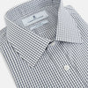 View 2 of product The Grey Double Graph Mayfair Shirt by Turnbull & Asser is a long-sleeve, button-down cotton shirt with a black and white double graph check, chest pocket, and classic collar.