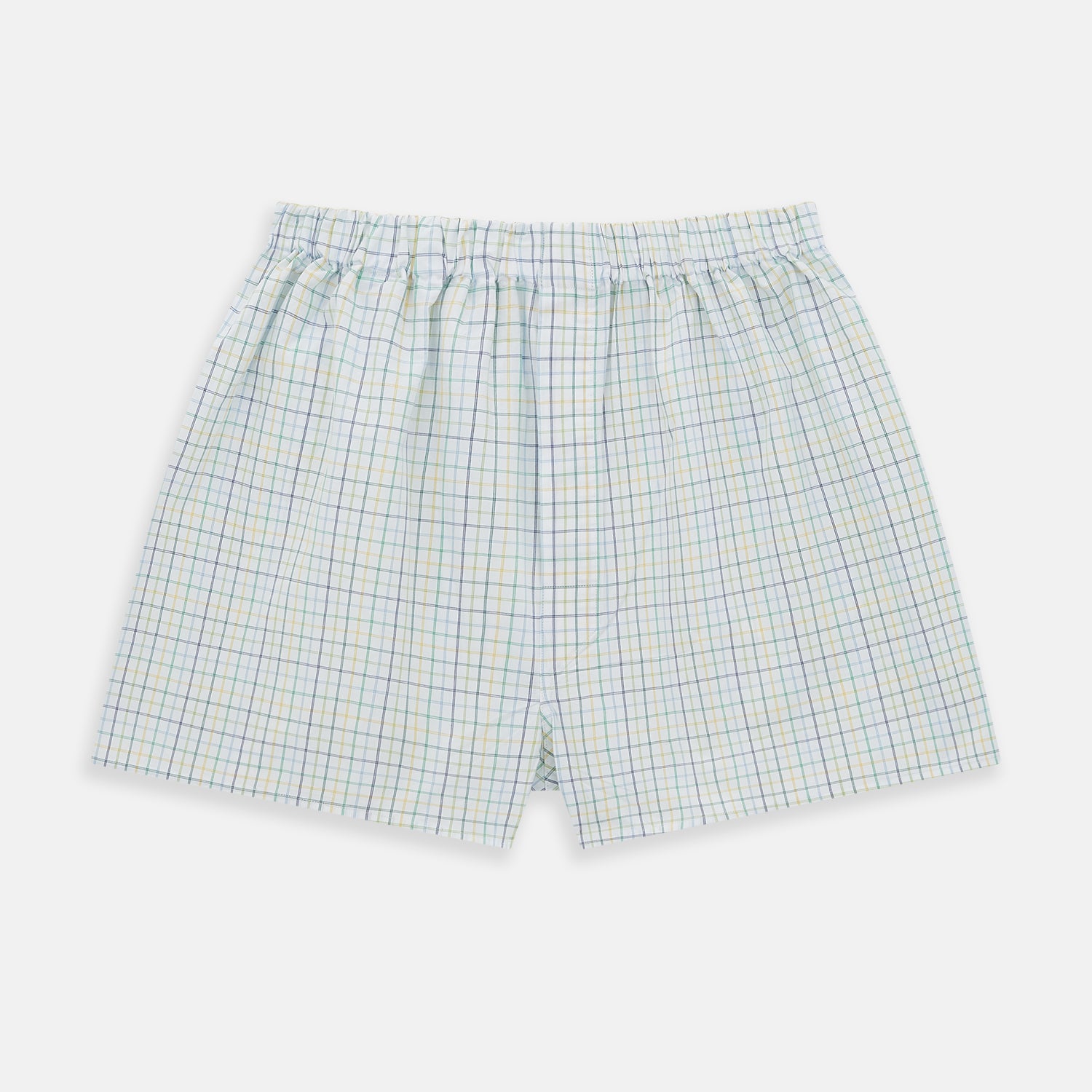 View 1 of product Turnbull & Asser Multicoloured Check Godfrey Boxer Shorts, crafted from Italian cotton with an elastic waistband, shown flat on a white background.