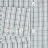 View 4 of product The Turnbull & Asser Forest Green Multi Check Westminster Shirt is a tailored, long-sleeved, button-up shirt with a collar and a white base featuring light blue and green plaid, displayed flat on a white background.