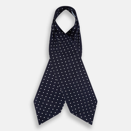 White Dot and Navy Silk Cravat Image 1