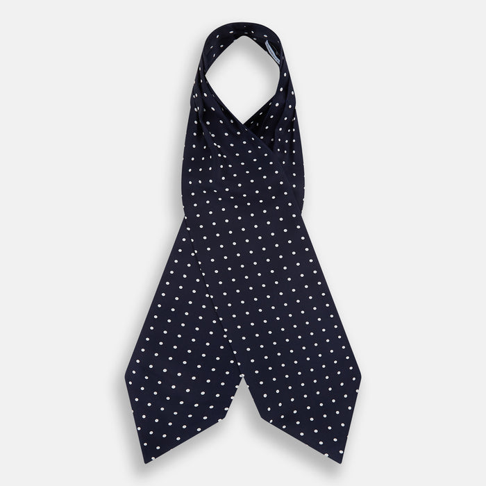 White Dot and Navy Silk Cravat Image 1