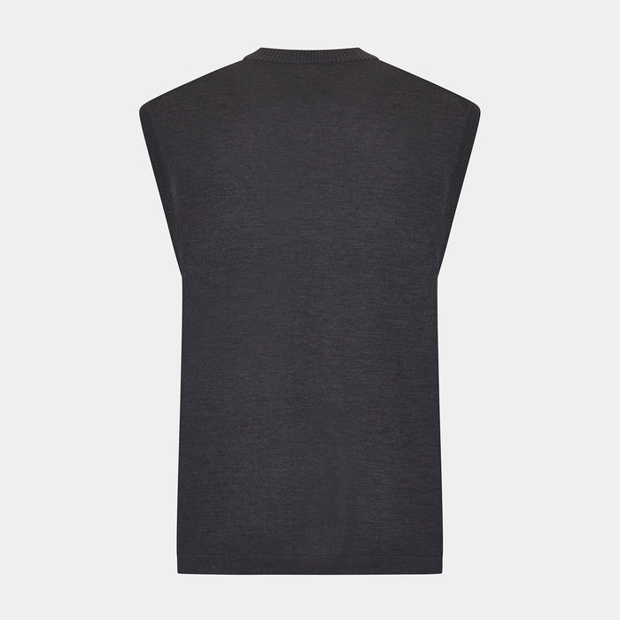 Brown Fine Merino V-Neck Vest Image 2