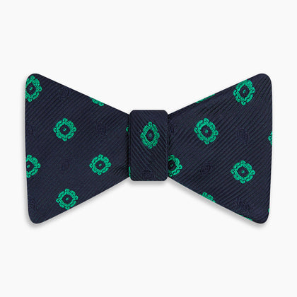 Navy and Green Motif Silk Bow Tie Image 3