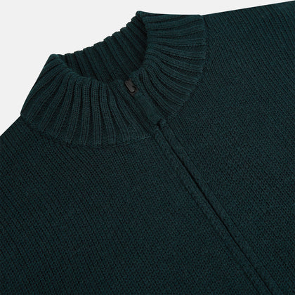 Forest Green Merino High Neck Zipped Cardigan Image 1