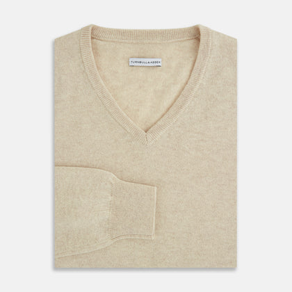 Ivory Cashmere V-Neck Jumper Image 3