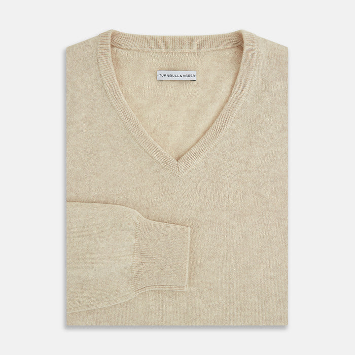 Ivory Cashmere V-Neck Jumper Image 3