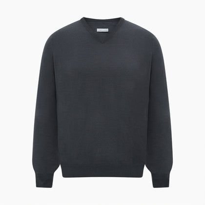 Charcoal Grey Merino V-Neck Jumper Image 4