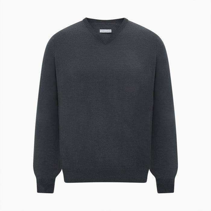 Charcoal Grey Merino V-Neck Jumper Image 4