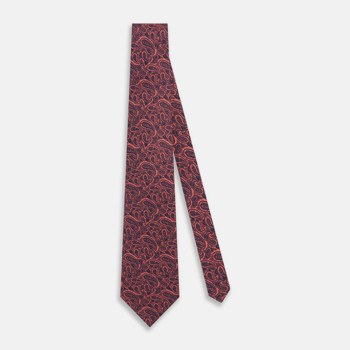 Orange Paisley Printed Silk Tie Image 1