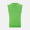 View 3 of product The Turnbull & Asser Bright Green V-neck Cashmere Vest is a sleeveless jumper with ribbed edges, shown on a plain white background.