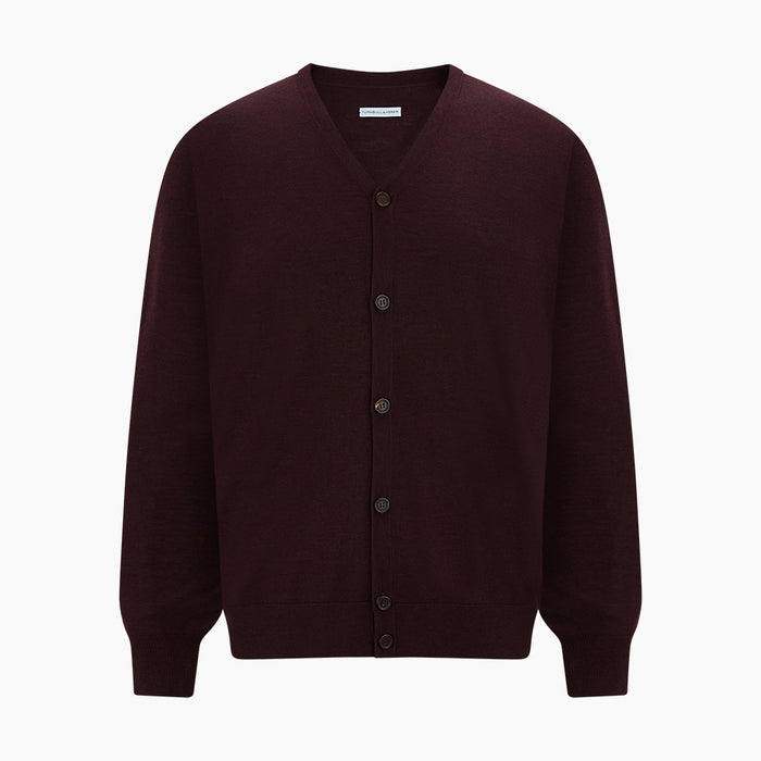 Burgundy Fine Merino V-Neck Cardigan Image 4