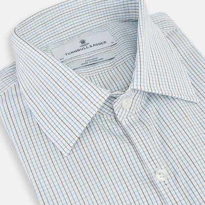 Pale Blue and Navy Grid Check Westminster Shirt Image 1