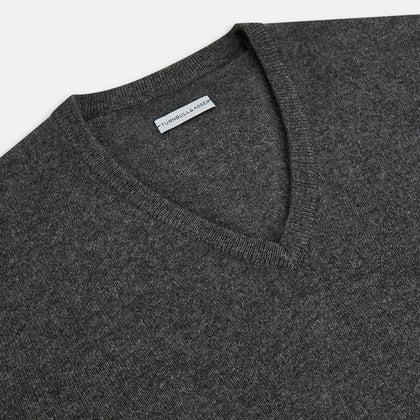 Charcoal Grey Cashmere V-neck Jumper Image 1