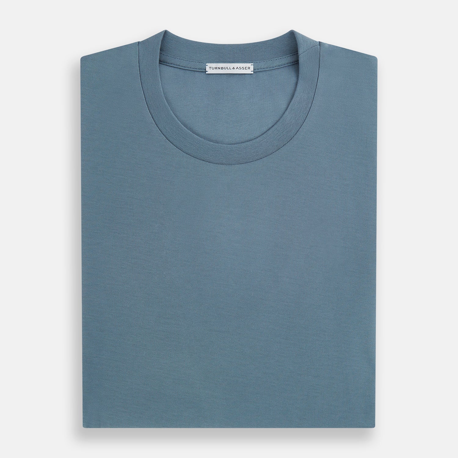 View 5 of product The Turnbull & Asser Pale Blue Short-Sleeve T-shirt features a crew neck and plain design, ideal for everyday wear. Shown flat on a white background.
