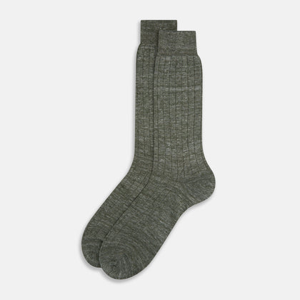 Forest Green Linen Mid-Length Socks Image 1