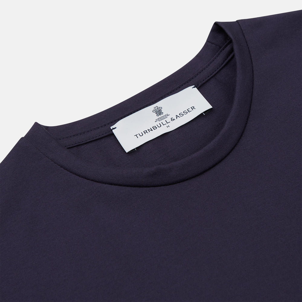 The Turnbull & Asser Navy Davey Cotton T-Shirt is a short-sleeve crew neck in solid dark blue, crafted from fine-gauge jersey and shown flat against a white background.