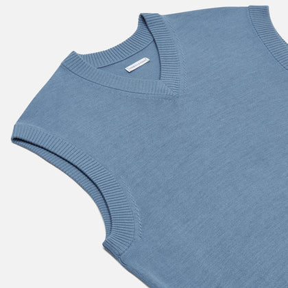 Pale Blue Fine Merino V-Neck Vest Image 1