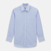 View 1 of product Turnbull & Asser Blue and White Fine Bengal Stripe Sea Island Quality Cotton Shirt, featuring a T&A collar, long sleeves, white buttons, and 3-button cuffs. Shown flat on a white background for a classic formal look.