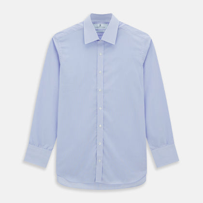 Blue and White Fine Bengal Stripe Sea Island Quality Cotton Shirt with T&amp;A Collar and 3-Button Cuffs