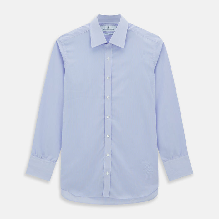 Blue and White Fine Bengal Stripe Sea Island Quality Cotton Shirt with T&amp;A Collar and 3-Button Cuffs