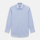 Turnbull & Asser Blue and White Fine Bengal Stripe Sea Island Quality Cotton Shirt, featuring a T&A collar, long sleeves, white buttons, and 3-button cuffs. Shown flat on a white background for a classic formal look.
