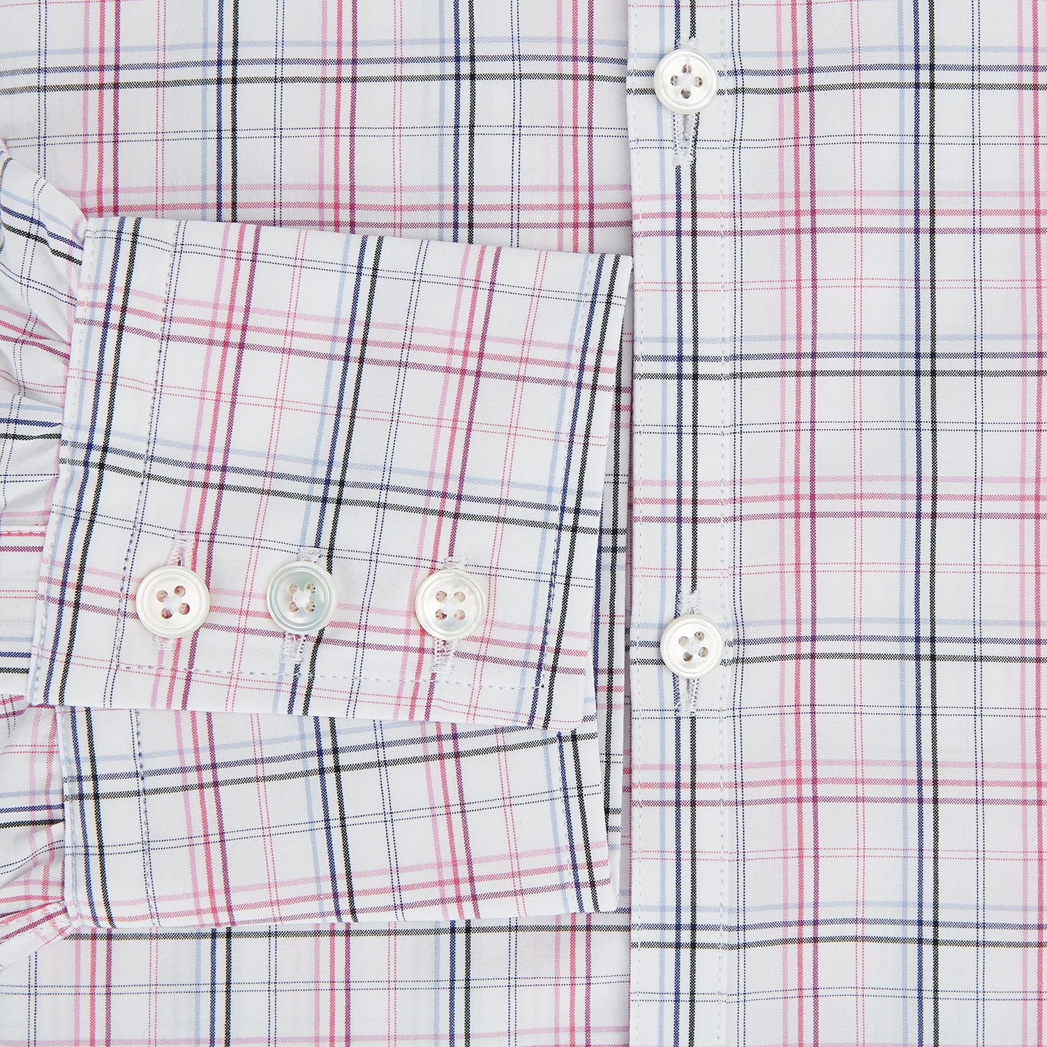 View 4 of product The Purple and Blue Multi Check Westminster Shirt by Turnbull & Asser features a refined plaid pattern, long sleeves, and button-up design—displayed flat to showcase hallmark British craftsmanship.