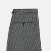 View 5 of product The Grey Multi Pinstripe Morning Dress Trousers by Turnbull & Asser feature a tailored fit, vertical black pinstripes, and a flat front design—ideal for formal wear. Shown against a plain white background.