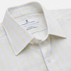 View 2 of product The Turnbull & Asser Yellow Multi Check Cotton Regular Fit Mayfair Shirt features a long-sleeved, button-up design with yellow and blue plaid, pointed collar, and buttoned cuffs, laid flat on a white background.